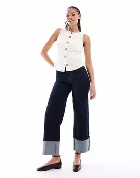 ONLY Tall укороченные широкие джинсы с отворотами цвета индиго