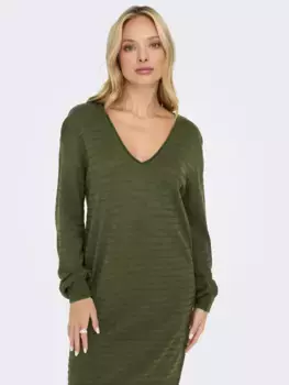 Only трикотажное платье "ONLCATA LS V-NECK DRESS CC KNT", цвет Winter Moss