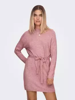Only трикотажное платье "ONLLEVA L/S BELT DRESS EX KNT", цвет Dusty Rose Detail:Melange