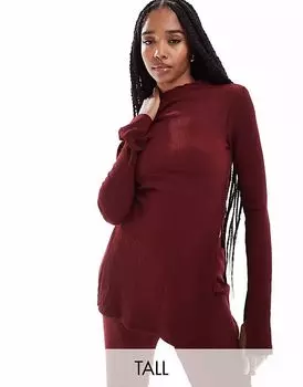 ONLY Высокий текстурированный топ с боковым разрезом в бордовом цвете - часть комплекта ONLY Tall