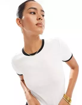 ONLY – White> футболка с принтом и контрастными деталями