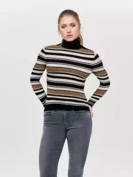 Only водолазка "ONLKAROL L/S ROLLNECK PULLOVER KNT NOOS", цвет Black Stripes:Whitecap Gray/ Toasted Mi