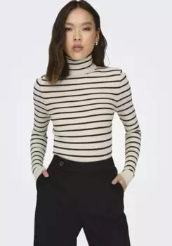 Only водолазка "ONLKAROL L/S ROLLNECK PULLOVER KNT NOOS", цвет Whitecap Gray Stripes:Black Small Stripes