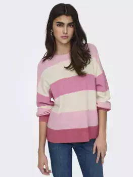 Only вязаный свитер "ONLATIA L/S STRIPE PULLOVER KNT NOOS", цвет Pink Lady