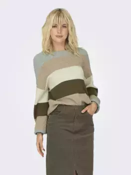 Only вязаный свитер "ONLATIA L/S STRIPE PULLOVER KNT NOOS", зеленый