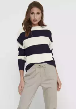 Only вязаный свитер "ONLATIA L/S STRIPE PULLOVER KNT NOOS", цвет Whitecap Gray Stripes