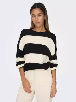 Only вязаный свитер "ONLATIA L/S STRIPE PULLOVER KNT NOOS", цвет Black Stripes:Whitecap Gray Melange