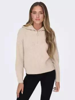 Only вязаный свитер "ONLBAKER L/S ZIP PULLOVER KNT NOOS", цвет Cloud Dancer Detail:Melange