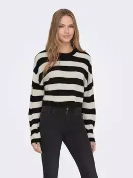 Only вязаный свитер "ONLMALAVI L/S CROPPED PULLOVER KNT NOOS", цвет Black Stripes:Wide/ Pumice Stone