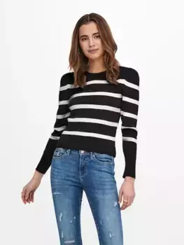 Only вязаный свитер "ONLSALLY L/S PUFF PULLOVER KNT NOOS", цвет Black Stripes:W. Cloud Dancer