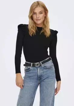 Only вязаный свитер "ONLSIA SALLY RUFFLE LS PULLOVER KNT", черный