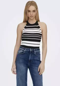 Only вязаный топ "ONLEDNA HALTERNECK TOP KNT NOOS", цвет Black Stripes:Cloud Dancer