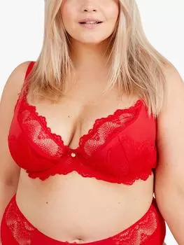 Oola Belgium Бюстгальтер с кружевными полусферами и веерами, красный