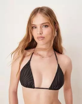 OOSC Черный тигровый треугольный бикини-топ черного цвета