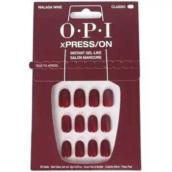 OPI Xpress/On Press On Nails До 14 дней носки Гелеобразный салонный маникюр Веганский Экологичный Упаковка с клеем для ногтей Короткие красные ногти Вино Малага