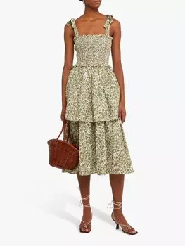 opt Хлопковое платье с завязками, зеленое