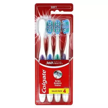 Optic White 360, Зубные щетки, мягкие, 4 зубные щетки Colgate