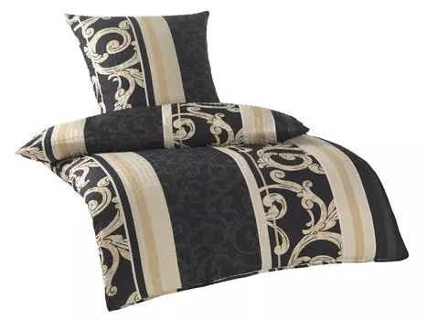 Optidream постельное белье из сирсакера из микрофибры 135 х 200 см, пододеяльник 135 х 200 см, наволочка 80 х 80 см Aurel черный/бежевый