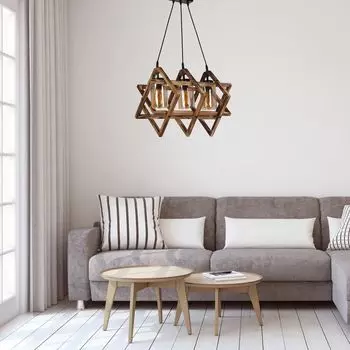 Opviq, Berlin- Berlin Ahap 3 L Sarkt YankLUN, коричневый, люстра, 43 x 43 x 57 см, деревянный корпус