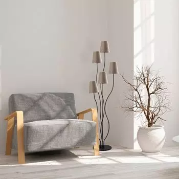 Opviq, Bonibon- Bonibon FLG, черный, бежевый, торшеры, 44 х 44 х 160 см, корпус металл