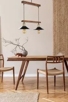 Opviq, David- David 2 li ceviz sral metal balkl sarktLUN, Коричневый, Черный, люстра, деревянный корпус