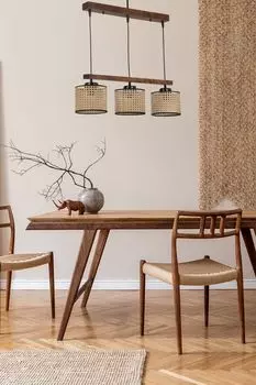 Opviq, David- David 3 l sral ceviz из ротанга abajurlu sarktLUN, винтаж, люстра, деревянный корпус