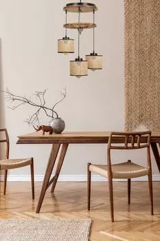 Opviq, David- David 3 l tepsili yank rattan abajurlu sarktLUN, винтаж, люстра, деревянный корпус