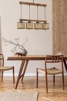 Opviq, David- David 4 l sral yank rattan abajurlu sarktLUN, винтаж, люстра, деревянный корпус