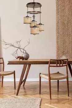 Opviq, David- David 4 l tepsili ceviz из ротанга abajurlu sarktLUN, винтаж, люстра, деревянный корпус