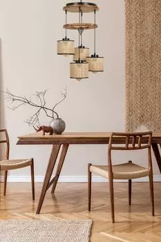 Opviq, David- David 4 l tepsili yank rattan abajurlu sarktLUN, винтаж, люстра, деревянный корпус