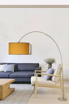 Opviq, Deve- Deve Boynu Mat Krom Lambader Silindir Hardal AbajurluLUN, Желтый, торшеры, металлический корпус