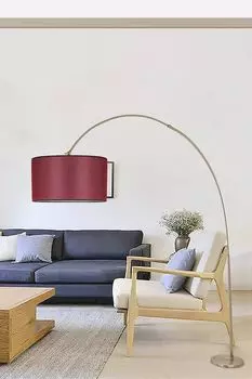 Opviq, Deve- Deve Boynu Mat Krom Lambader Silindir Hasr Bordo AbajurluLUN, Бордовый, Красный, торшеры, металлический корпус