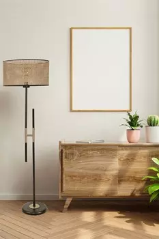 Opviq, Felix- Felix Siyah Lambader Silindir Rattan AbajurluLUN, плетеные, торшеры, металлический корпус