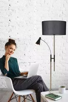 Opviq, Forza- Forza Mat Krom Lambader Silindir Hasr Siyah Abajurlu LUN, черный, торшеры, металлический корпус