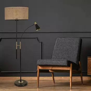 Opviq, Forza- Forza Siyah Lambader Silindir Rattan AbajurluLUN, плетеные, торшеры, металлический корпус