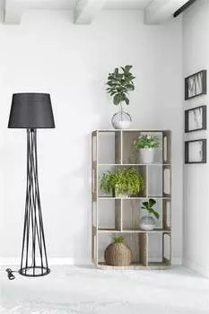 Opviq, Havin- Havin Lambader Siyah Ayak Pramit Hasr Siyah AbajurluSTL, Черный, Торшеры, 100% Металл