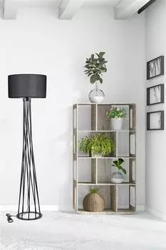 Opviq, Havin- Havin Lambader Siyah Ayak Silindir Hasr Siyah AbajurluSTL, Черный, Торшеры, 100% металл