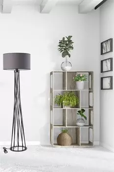 Opviq, Havin- Havin Lambader Siyah Ayak Silindir Koyu Gri AbajurluSTL, Темно-серый, Торшеры, 100% металл