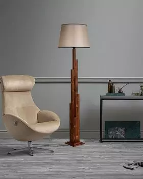 Opviq, Kule- Kule Ceviz Ahap Lambader Pramit Ak Hasr AbajurluLUN, цвет орех, торшеры, 21 х 21 см, корпус деревянный, коричневый