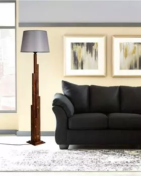 Opviq, Kule- Kule Ceviz Ahap Lambader Pramit Hasr Gri AbajurluLUN, орех, серый, торшеры, 21 x 21 см, деревянный корпус, коричневый