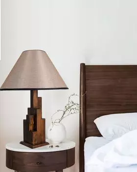 Opviq, Kule- Kule Ceviz Ahap Masa Lambas Pramit Koyu Hasr AbajurluLUN, цвет орех, настольные лампы, 14 х 14 см, корпус деревянный, коричневый