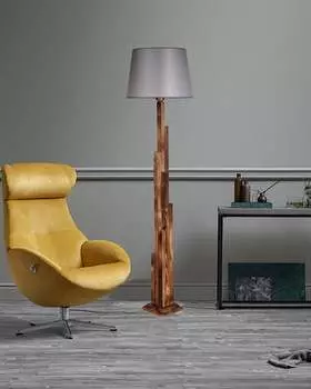 Opviq, Kule- Kule Yank Ahap Lambader Pramit Hasr Gri AbajurluLUN, коричневый, серый, торшеры, 21 x 21 см, деревянный корпус