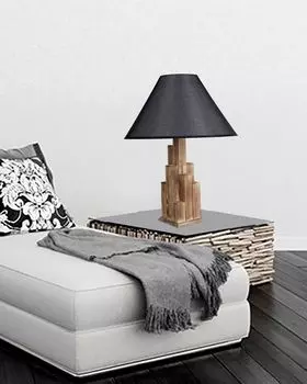 Opviq, Kule-Kule Yank Ahap Masa Lambas Pramit Hasr Siyah AbajurluLUN, коричневый, черный, настольные лампы, 14 x 14 см, деревянный корпус