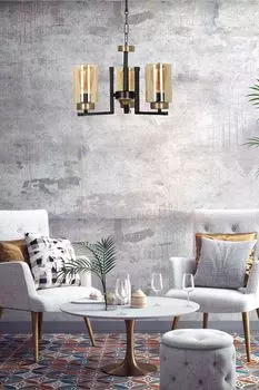 Opviq, Linda- Linda 3 l siyah silindir bal caml avizeLUN, винтаж, люстра, деревянный корпус