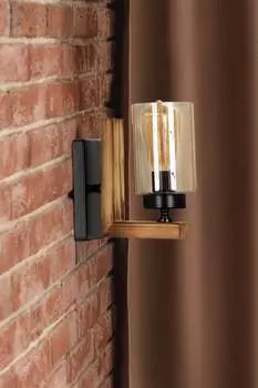 Opviq, Linda- Linda aplik yank silindir bal camlLUN, винтаж, настенные светильники, деревянный корпус