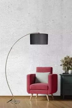 Opviq, Msra- Msra Mat Krom Lambader Silindir Hasr Siyah AbajurluLUN, мат,хром, торшеры, металлический корпус, серебро