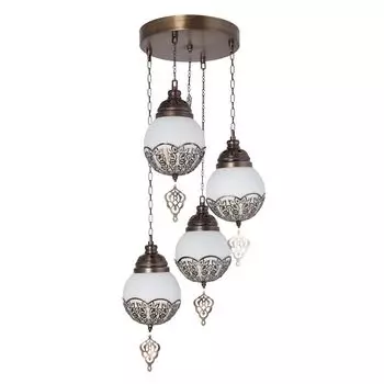 Opviq, Neptn- Neptn 4L Sarkt Tepsili Eskitme OpalLMP, Золото, Белый, Люстра, Металлический корпус