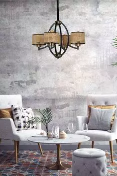 Opviq, Paul- Paul 4 l siyah avize rattan abajurluLUN, коричневый, люстра, металлический корпус