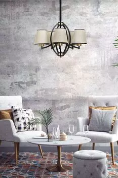 Opviq, Paul- Paul 5 li siyah avize ak hasr abajurluLUN, бежевый, люстра, металлический корпус