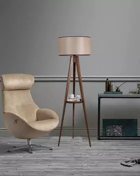 Opviq, Sehbal- Sehbal Штатив Ceviz Lambader Silindir Ak Hasr AbajurluLUN, цвет ореха, торшеры, корпус из ели, коричневый